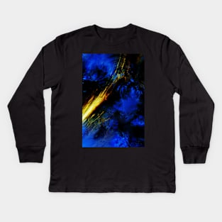 Shooting Star in the Night Sky Abstract Blue and Black Artwork Kids Long Sleeve T-Shirt